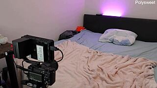 Behind the scenes, a beautiful milf solos by masturbating her pussy