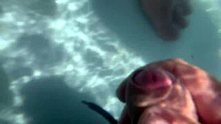underwater adventure with creampie and dildo in shaved pussy