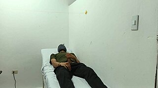 Kinky doctor masturbates his cock in the office.