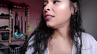 Watch this hot brunette doing guided jerk off instructions in this compilation.