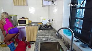 plumber seduced by housewife in kitchen for wild sex while husband away