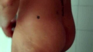 Big dick male shaving his penis in bathroom