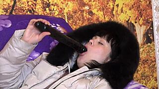 Milf Sucks Big Dildo in Down Coat Positions Amateur