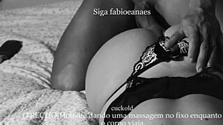 Hotwife massages the repairman's big cock while her cuckold husband is away, filming it all for him