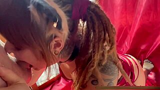 cute cosplayer playfully drools on massive cock deep in throat