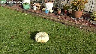Why does this Kiwi MILF use a pumpkin as a toilet seat?