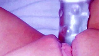 Curious coed squirts on glass toy 😮💦