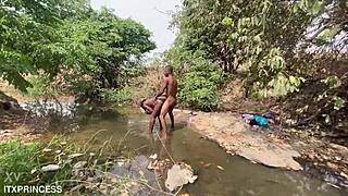 We took turns and fucked a bitch in the stream