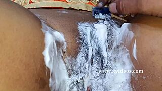 Girlfriend cleans and saves her pussy before getting fucked hard by her boyfriend in outdoor setting.