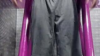 Black Brunette Uses Fitness Machine for Intense Gym Workout