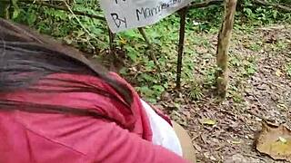 Horny Filipina gets outdoor creampie, almost caught in the act!