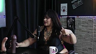 the blonde and brunette show off their blowjob skills then reveal tits and measure ass