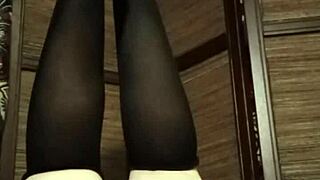 pantyhose worn by a petite woman with natural tits in homemade solo