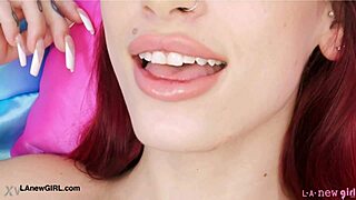 red haired model reveals her body in photoshoot