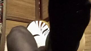 pantyhose worn by a petite woman with natural tits in homemade solo