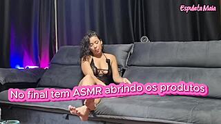 Influencer tests erotic products with pepper blend and body oils in asmr