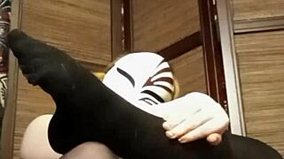 pantyhose worn by a petite woman with natural tits in homemade solo