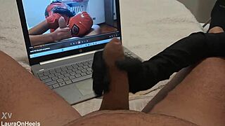 milf jerks off big cock until cum on gloves pov