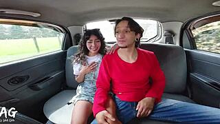 Skinny petite college girl experiences first rough fuck in an Uber.