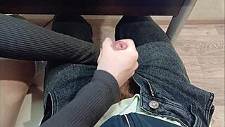 Jerked off classmate's cock during lecture