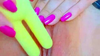 Latina College Babe Masturbates Shaved Pussy with Toy