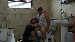 Petite performing oral on toilet