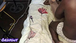 Watch my tiny shaved pussy swallow his huge cock