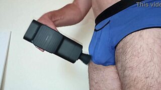 Vibrator session leads to intense cumshot orgasm