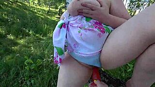 Lesbians Enjoy Dildo Play In Hairy Pussy Under Panties Outdoors