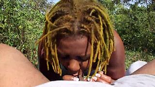 Poizon Ivy gives Don Whoe a sloppy blowjob in the backyard, deepthroat and wet.