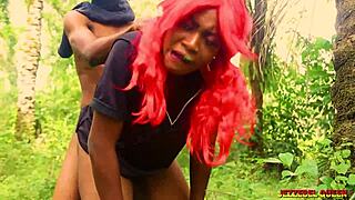 Naughty colledge babe fuck room mate in the bush during excorsion