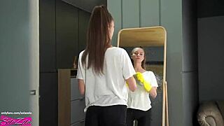 Cute skinny 18yo housewife loves blowjob and fucks neighbor