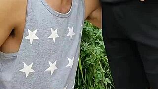 the girl sucked the endowed farmer in the ration field, friend filmed