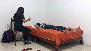 The capricious nurse treats a patient while touching her big juicy tits 😏