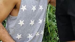 the girl sucked the endowed farmer in the ration field, friend filmed