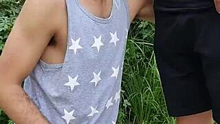 the girl sucked the endowed farmer in the ration field, friend filmed