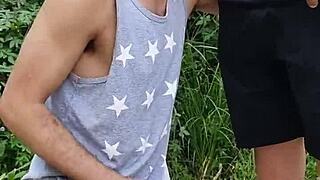 the girl sucked the endowed farmer in the ration field, friend filmed