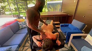 Hotwife gets naughty massage bbc fuck with big black cock and doggystyle