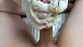 Step Sister Jerks Cock in Oiled Latex Gloves POV