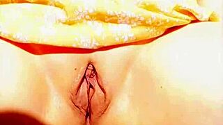 Mature woman exposes big wet vulva outdoors