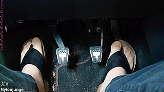 nylon feet and toe separators in the car with close up fetish play 👣