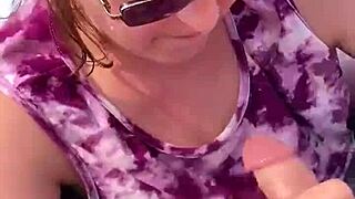 Nicebigddd sucks dick in public with her natural tits exposed