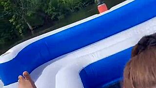 Nicebigddd sucks dick in public with her natural tits exposed