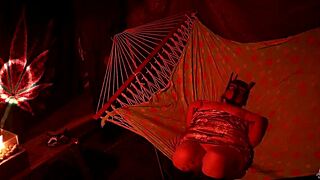 getting frisky in a tent fingering her wet hole in a hammock!!