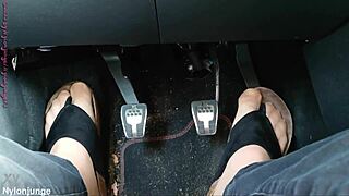 nylon feet and toe separators in the car with close up fetish play 👣