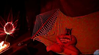 getting frisky in a tent fingering her wet hole in a hammock!!