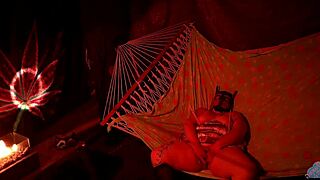 getting frisky in a tent fingering her wet hole in a hammock!!