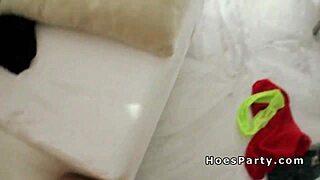 Amateur babes flashing and fucking at party orgy?