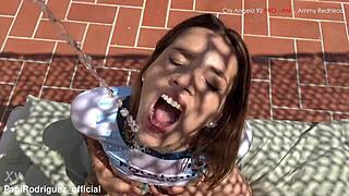 my friend's stepsister in the dorm begs for two cocks in her pussy