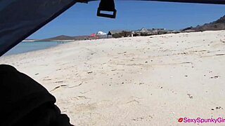 Bikini blowjob boyfriend covers my tits with cum at the beach